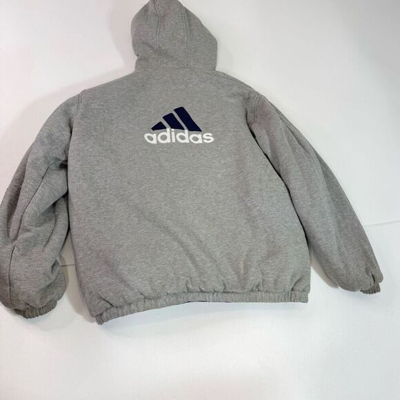 Adidas Jacket Mens Large Blue Reversible Full Zip Drawstring Hooded Vintage - Picture 8 of 9